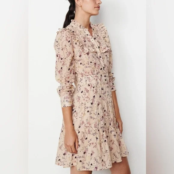 ba&sh Belle Ruffle Long Sleeve Floral Dress Size Small - Picture 2 of 9